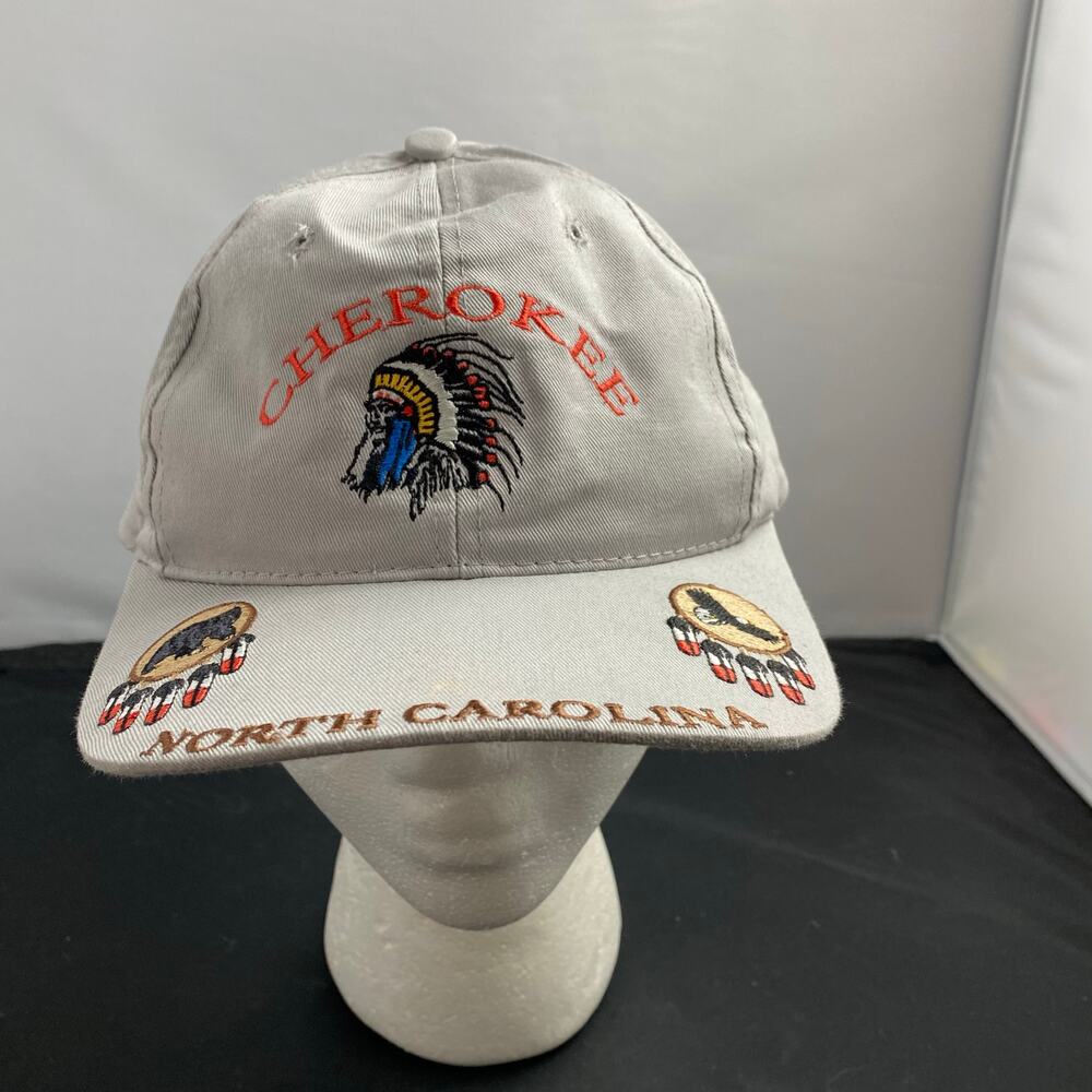 Kudzu Cherokee North Carolina Tan Strapback Souvenir Cap Hat Vintage 90s